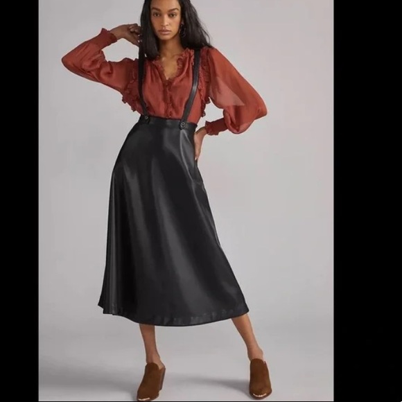 Anthropologie Dresses & Skirts - Anthropologie Faux Leather Pinafore Skirt - black